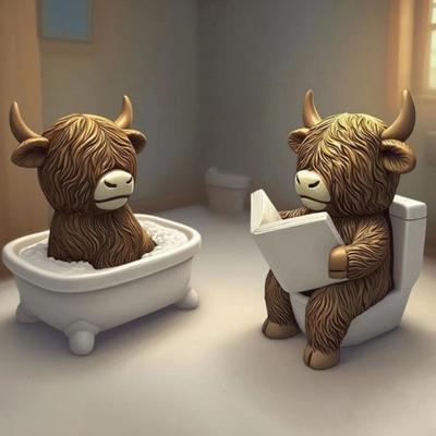 Figura de Vaca de las Tierras Altas Linda Estatua de Vaca de las Tierras Altas para Baño Resina Decoración de Ganado Escocés para Baño/Lectura Hogar Bandeja de Niveles Decoración de Mesa
