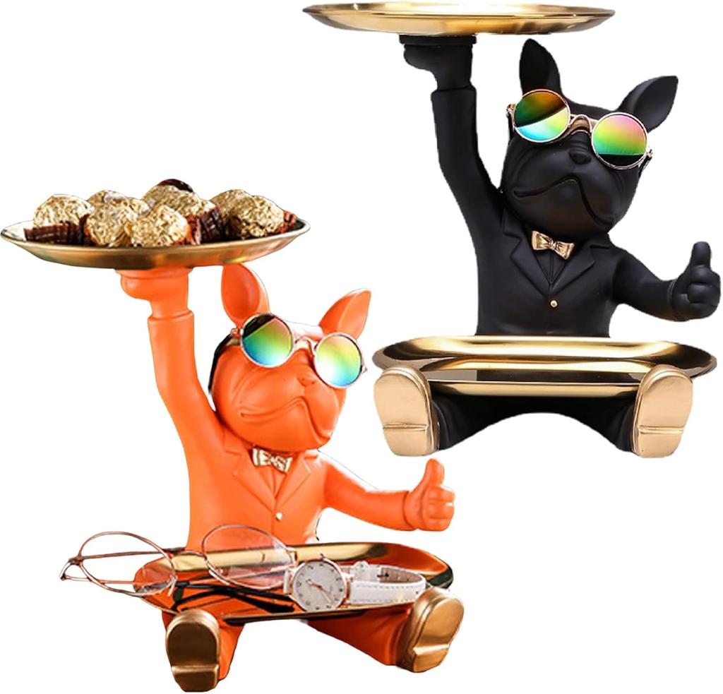 Resin French Bulldog Tray Statue Cool Bulldog Storage Decor Key Bowl Dog statue For Modern Home Decor Office Desk Decor Gifts