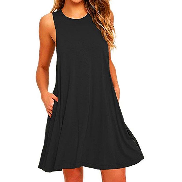 

European Summer Sleeveless Pocket Vest - Solid Color Women s Dress L чёрный