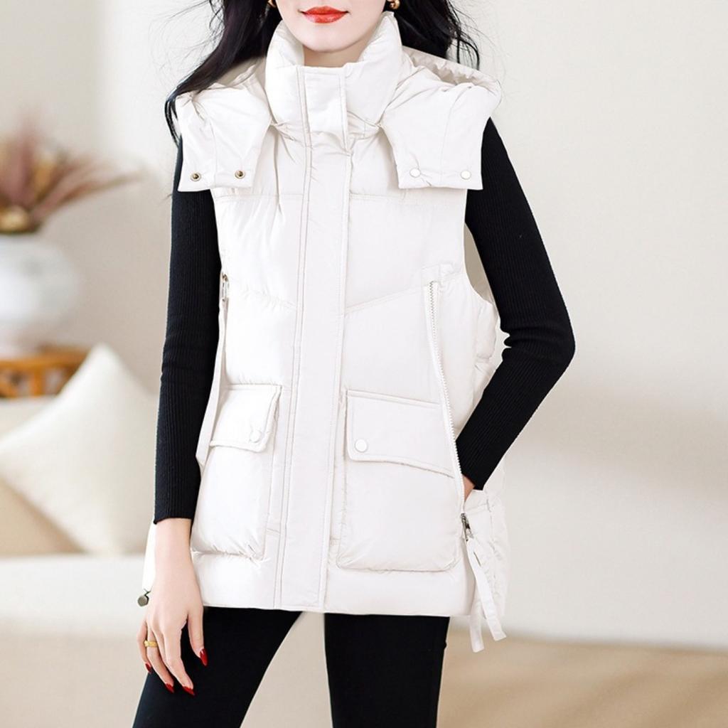 New Women's Padded Vest Mid-length Cinched Waist Thickened Loose Sleeveless Jacket For Autumn Winter