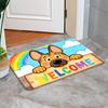 Cartoon Canine Illustration Doormat Sky Blue White Rainbow Polyester Hand Wash Only 80x50cm Decorative Use