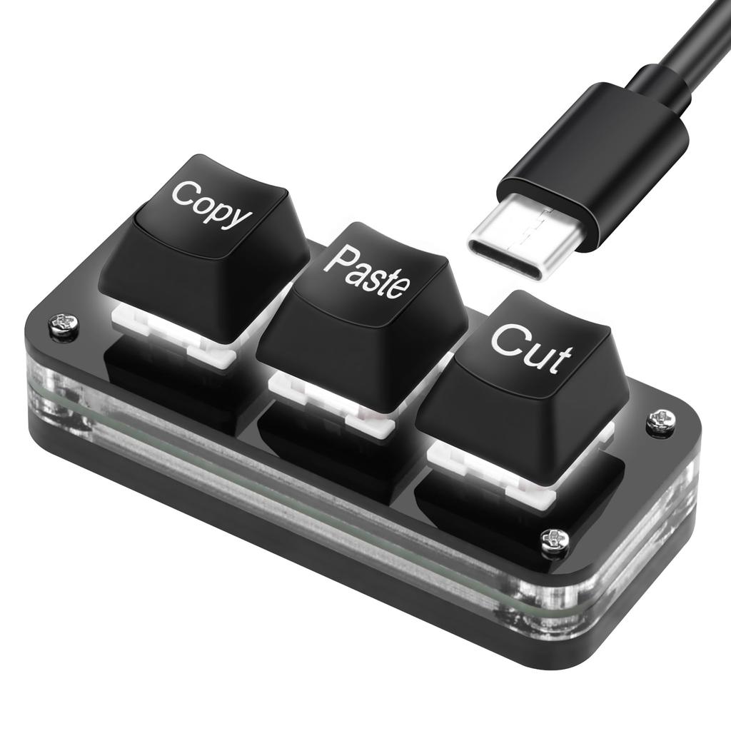 SinLoon USB Mini Mechanical Gaming Keyboard with USB for Accounting and Rhythm Games 3-Key Keyboard, Hot-Swap, One-Handed Cable,