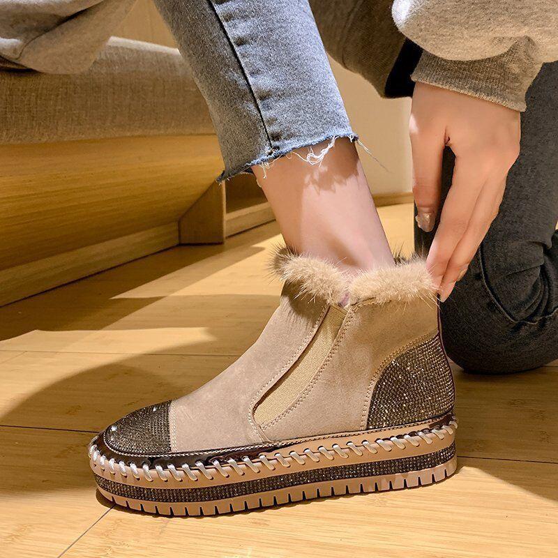 Women's lightweight comfortable thick sole cold warm padded snow boots non-slip wear-resistant outdoor sports Martin cotton boots