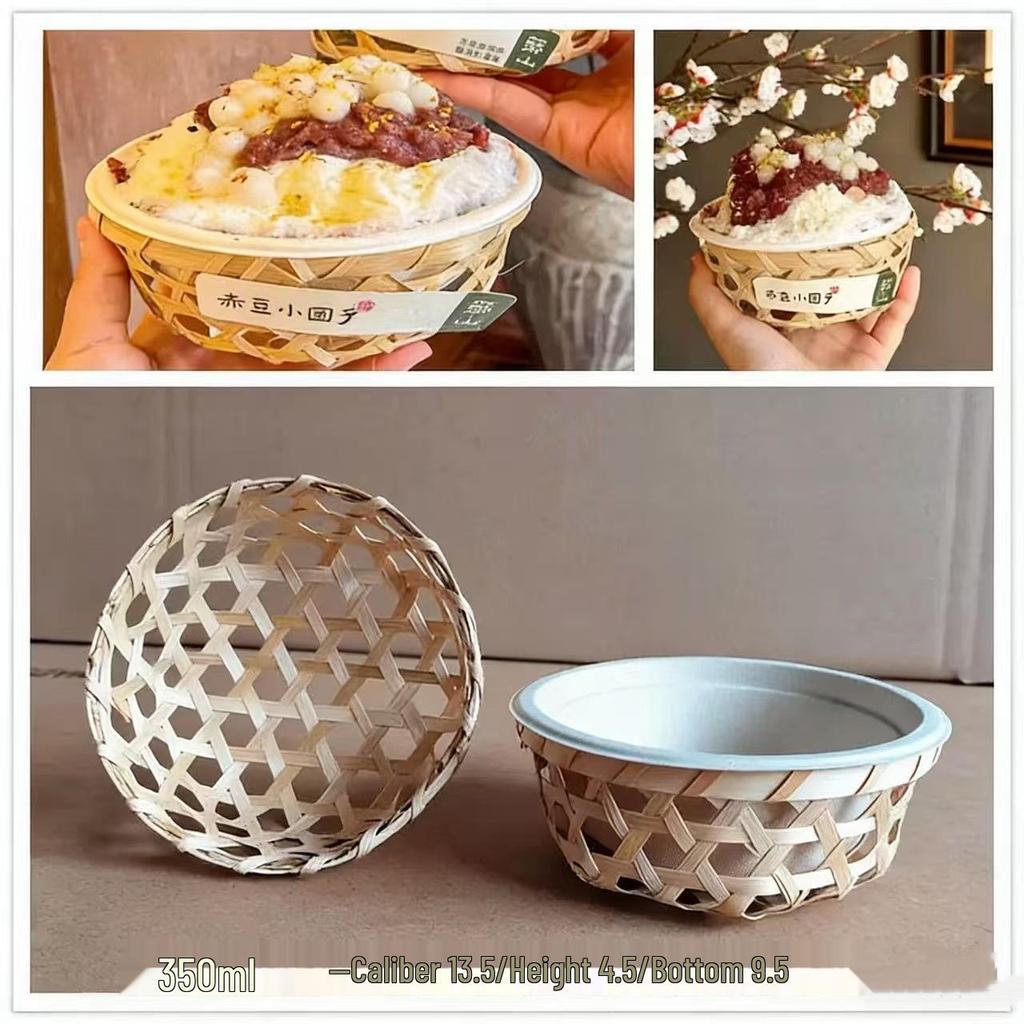 Handmade Bamboo Ice Bowl for Mian Mian Bing, Taro Paste Ice, and Tofu Pudding - Internet Favorite Snowflake Shaved Ice Basket Bowl.