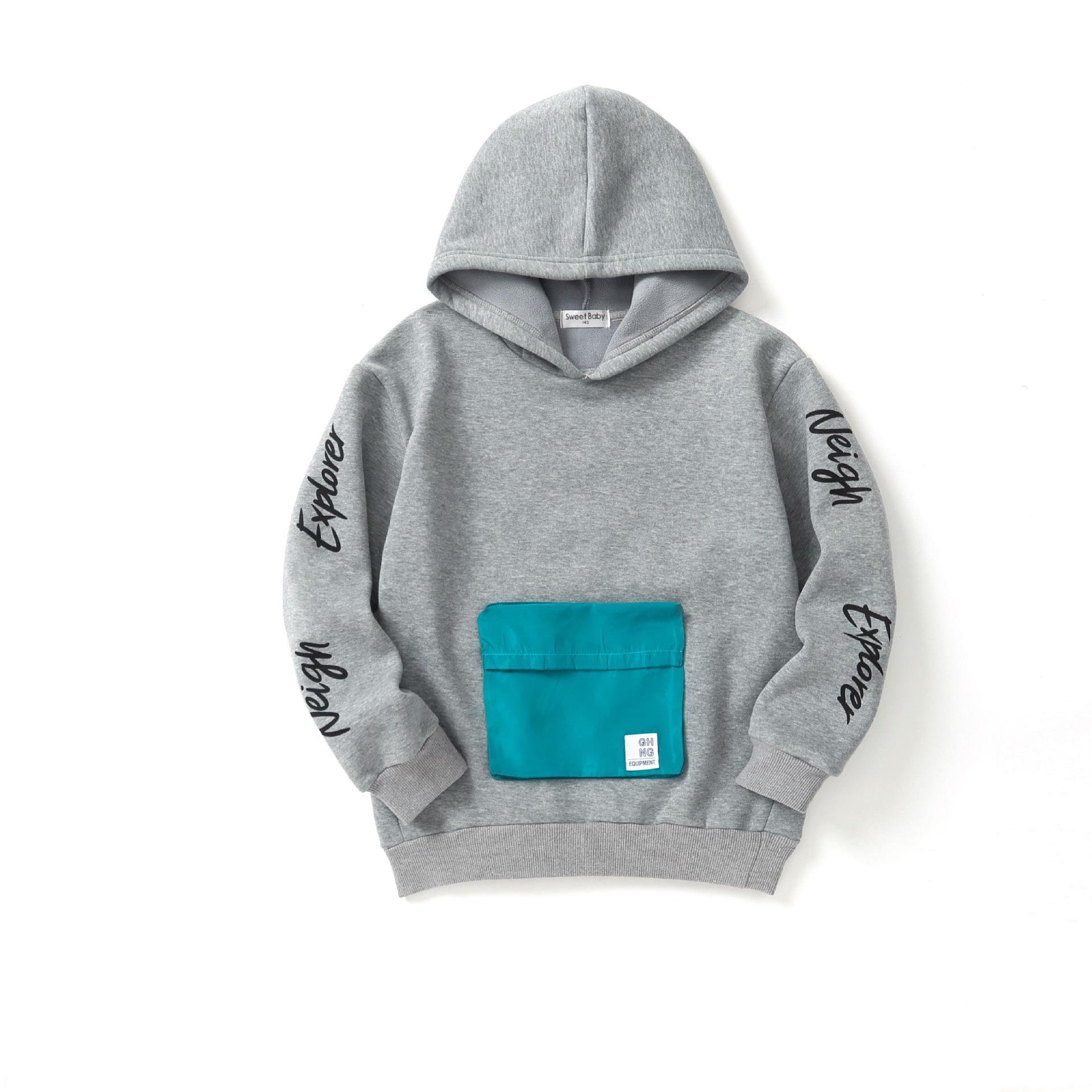 

2025 Зимняя японская детская мода свитер с капюшоном и накладными карманами для мальчиков и девочек 100cm серый