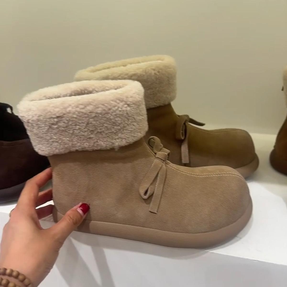 

Plush warm wool cotton boots retro wind short boots bow non-slip snow boots 40 хакі