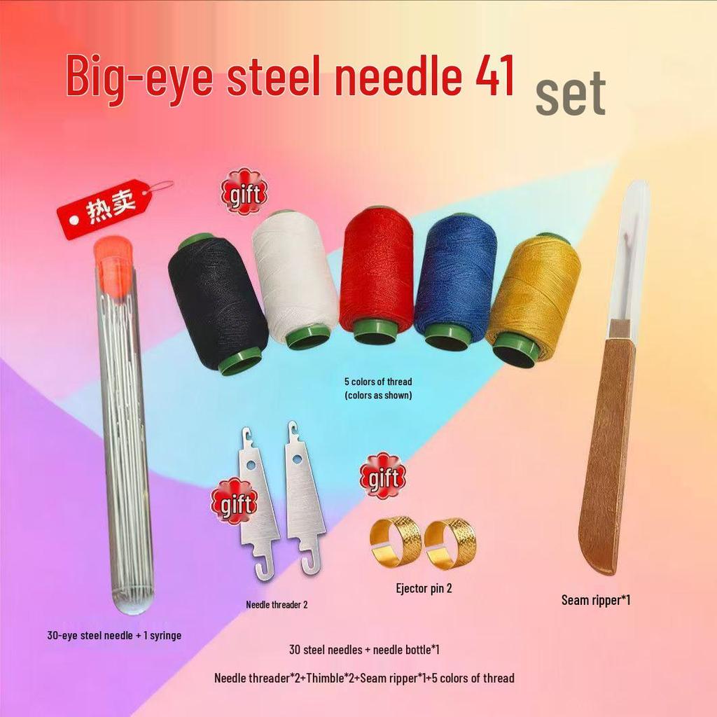 34-Piece Large Eye Hand Sewing Needle Set - Includes Long, Thin, Traditional, and Embroidery Needles for Easy Use