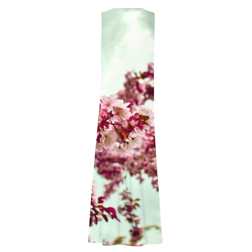 Lässiges, bequemes, ärmelloses Baumwolltaschenkleid mit Blumendruck für Damen