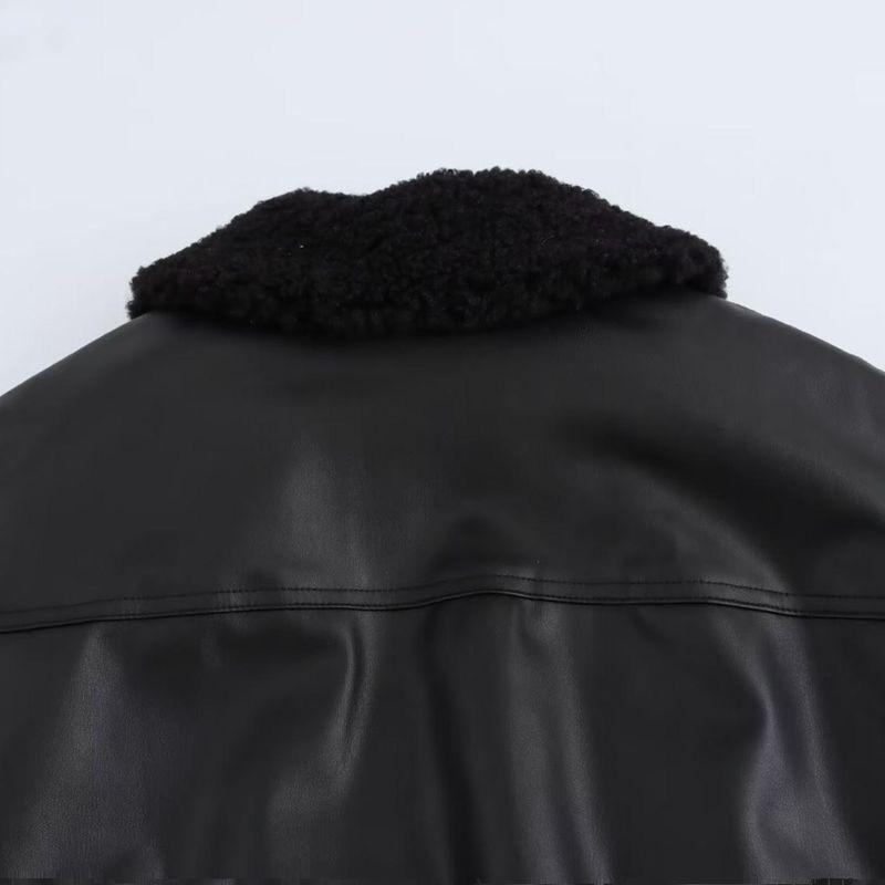 Kaslead New Arrival Women's Clothing Fashion Style Stylish Simple and Versatile Imitation Leather Loose Jacket Coat 3046519