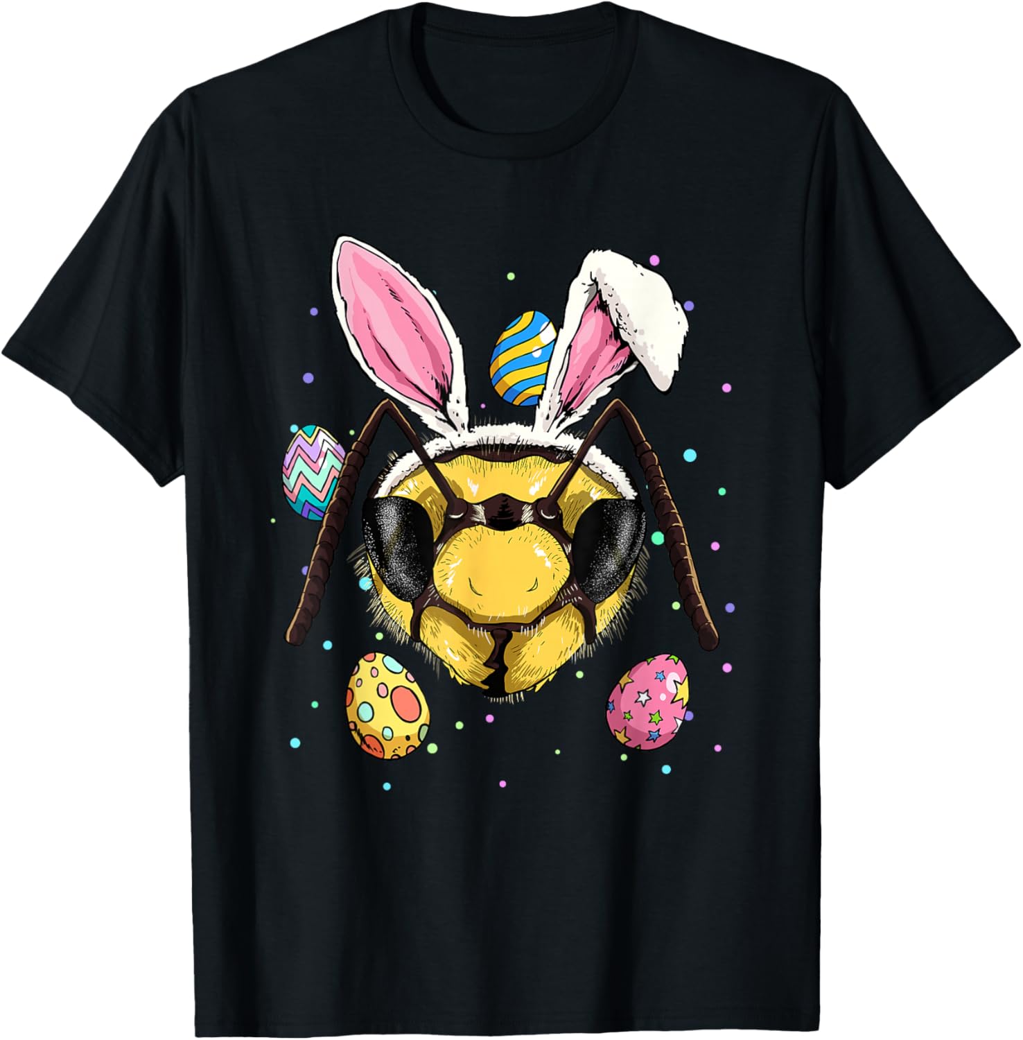

Bee Bunny Easter Egg Hunt Insect Lover Graphic Tee Men Casual Short Sleeve T-Shirt 4XL