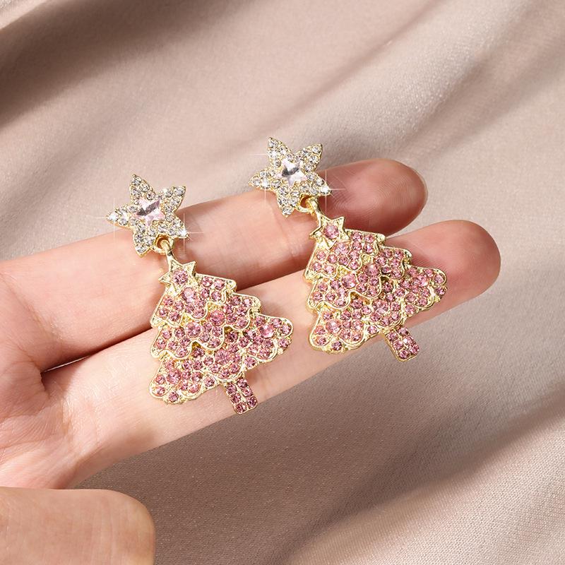 European and American Santa Claus Snowflake Christmas Tree Stud Earrings - Sweet and Lovely Festive Accessory