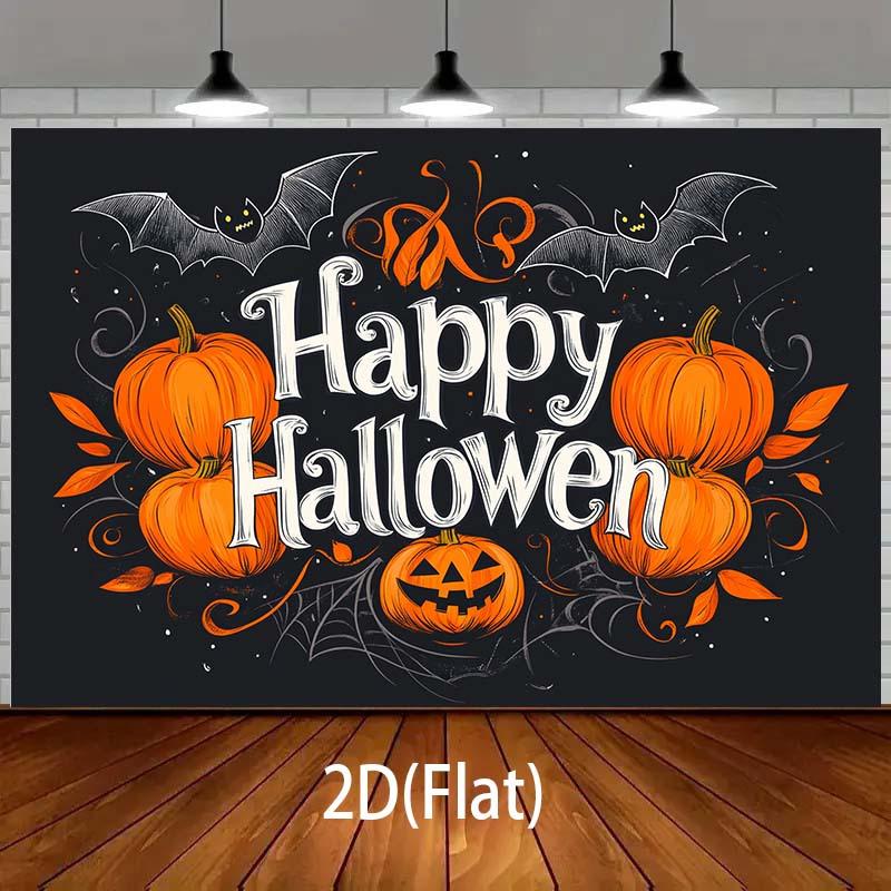 1-piece Halloween themed background with pumpkin  bat  and spider web Halloween decorations
