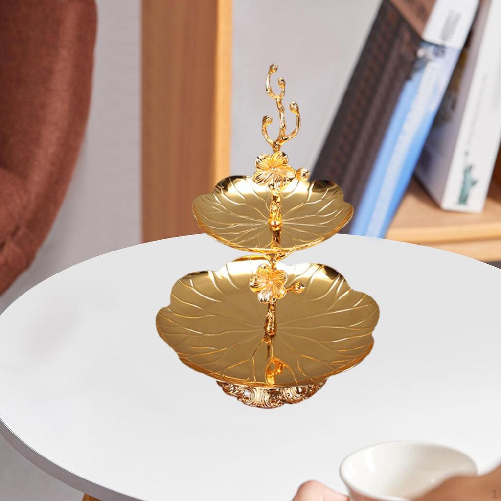 2 Layer Fruit Tray Dessert Stand Golden Multifunctional Elegant Metal Plate Cupcake for