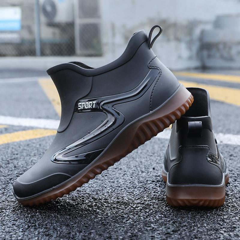 Short-tube Rain Boots for Men's Takeaway Rider Construction Site Rubber Shoes Kitchen Fishing Waterproof Men PVC Warm Rain Boots
