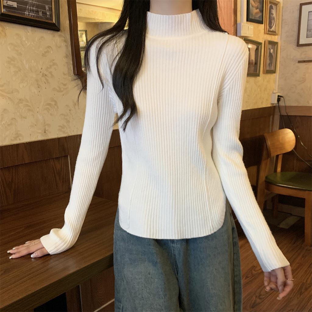Women's Autumn and Winter Solid Colour Pullover Knitted Slim Half High Neck Sweater