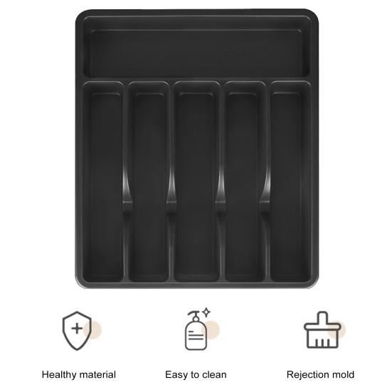 Bestikkskufforganisatorbrett 6 rom Plastoppbevaringsboks for kjøkkenredskaper Gafler Skjeer Kutter Solid BPA-fri Skilleholder