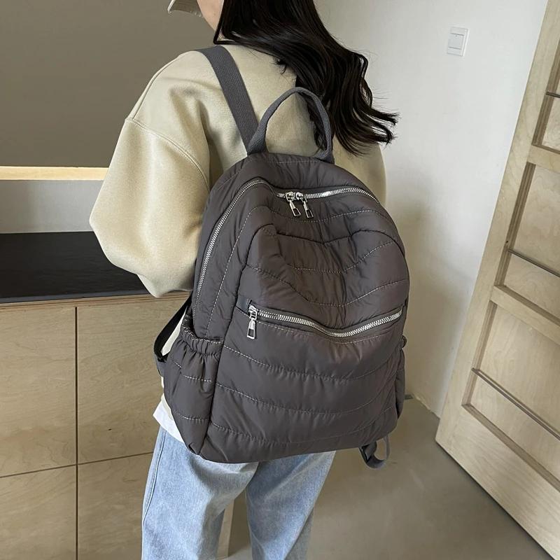 Ultra-light Casual Puffer Backpack Large Capacity Padded Solid Color Padded Portable Soft Travel Bag