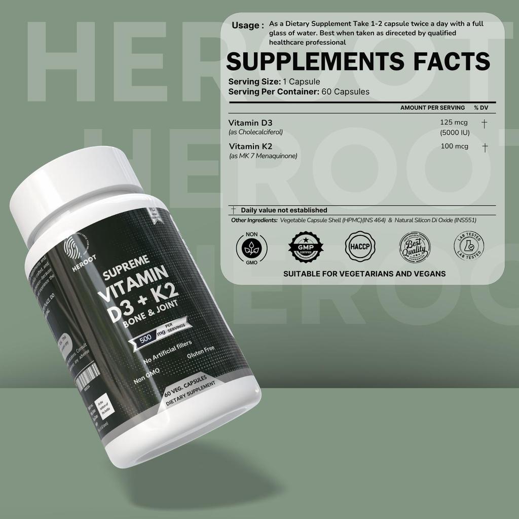 Vitamin D3 + K2 Capsules | Dietary Supplement