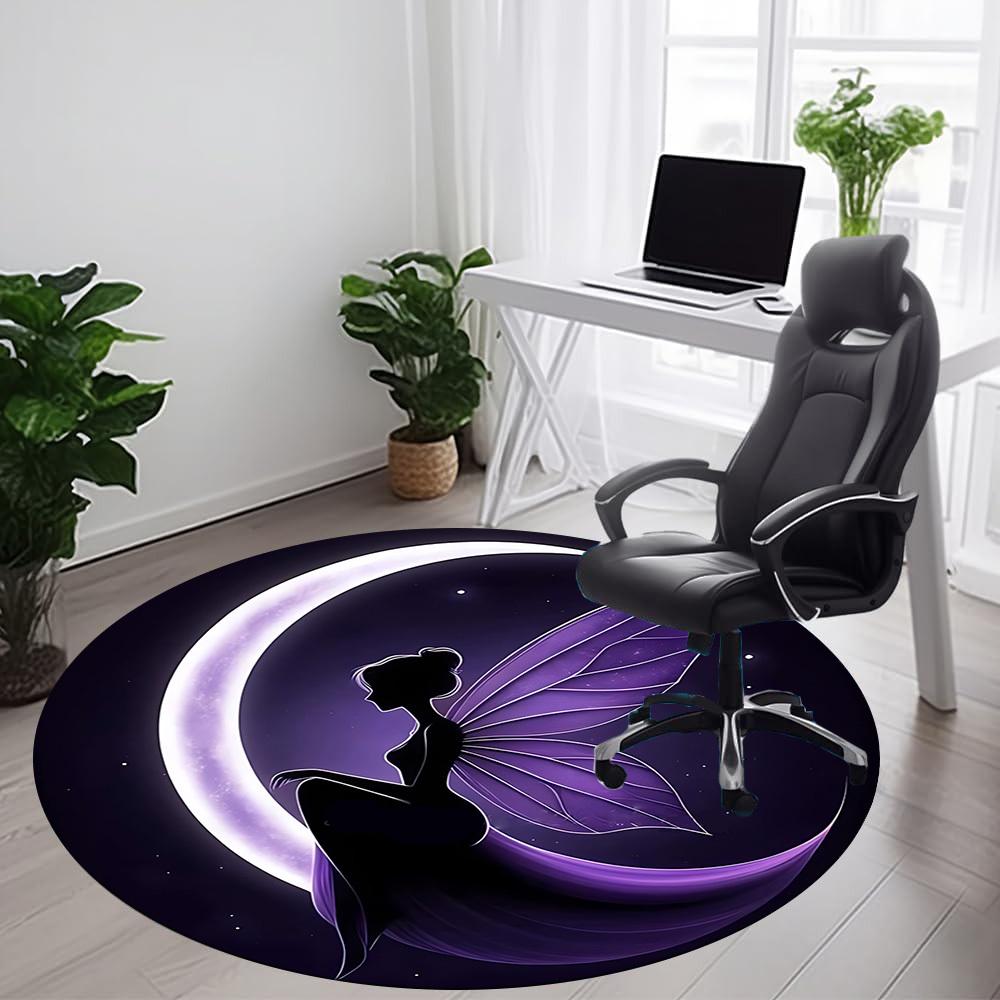 1pc Moon Fairy Office Round Area Rug, Indoor Mat Suitable ForOffice, Under Office Chairs Bedroom Living Room Home Decor, Room Deco T139