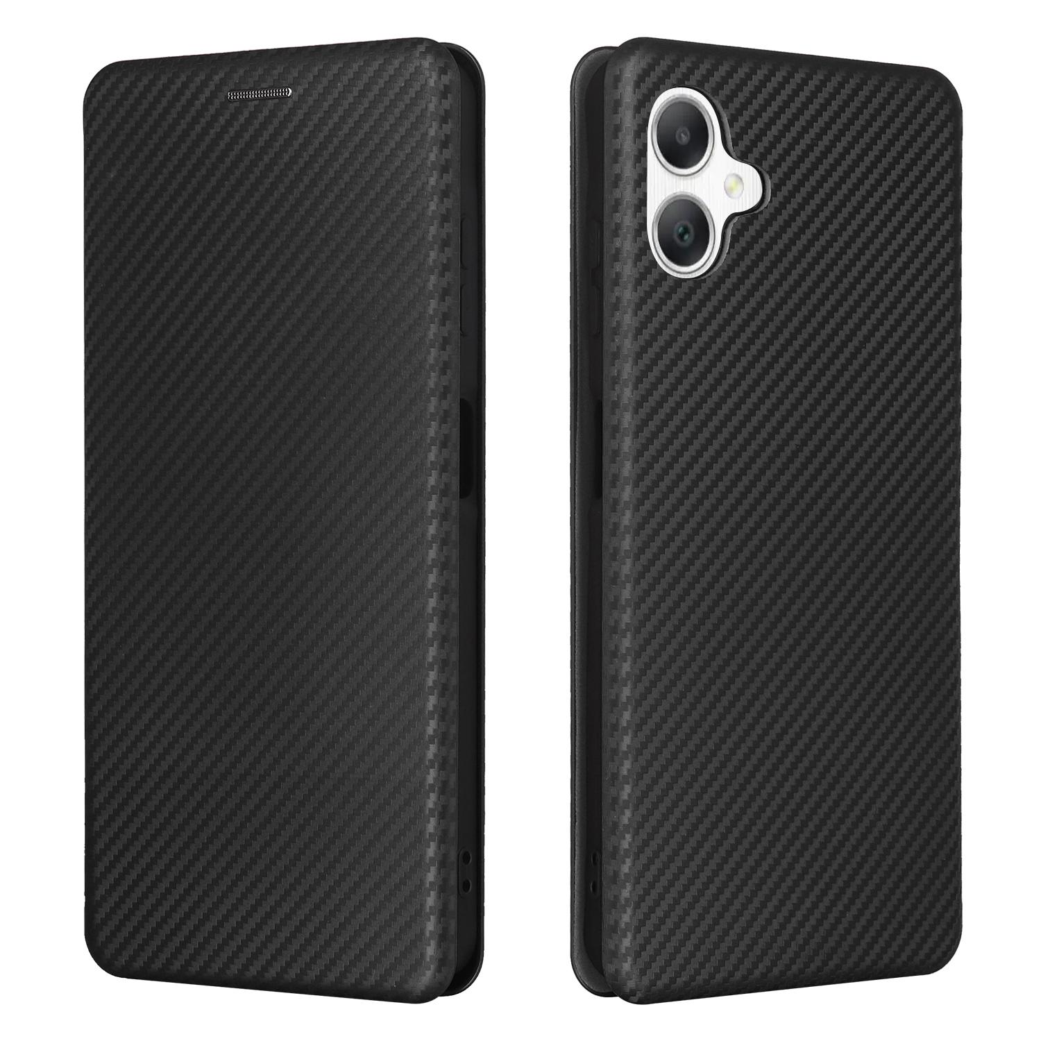 

For Samsung Galaxy A06 4G Case Carbon Fiber Texture Drop-Proof PU Leather Phone Cover Black