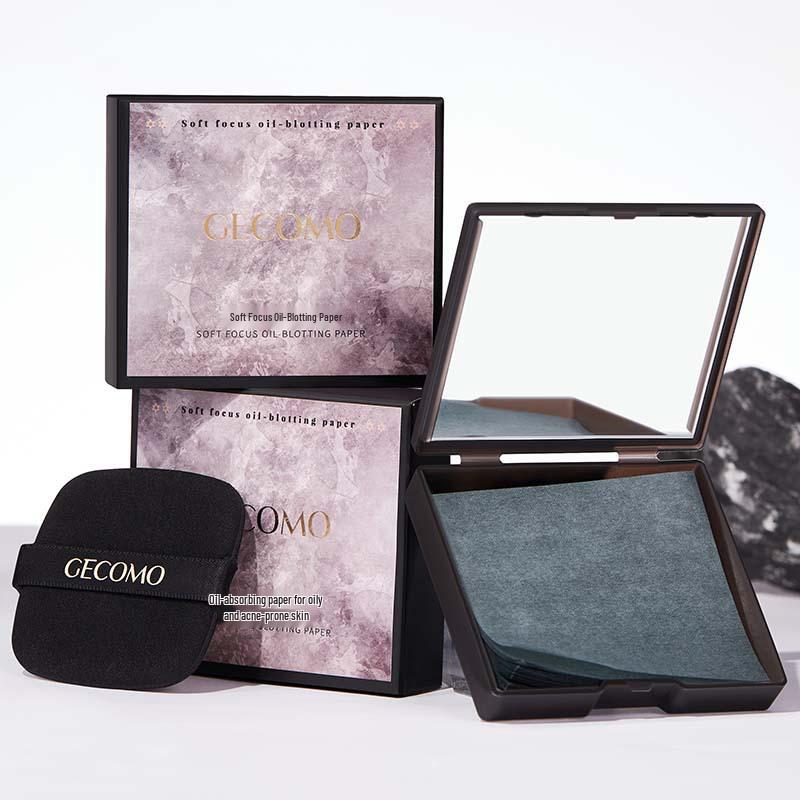 Jingrui GECOMO Oil Blotting Paper with Puff & Mirror - Portable Soft Focus Touch-Up for Girls