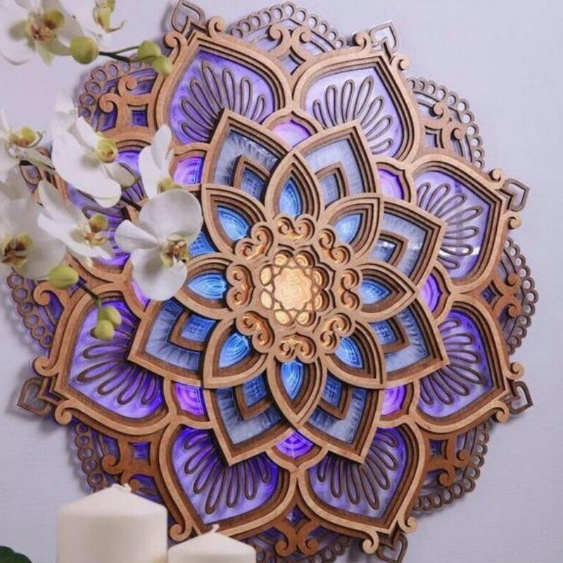 Mandala Yoga Room Night Light LED Multilayered Laser Cut Carved Elegant Purple