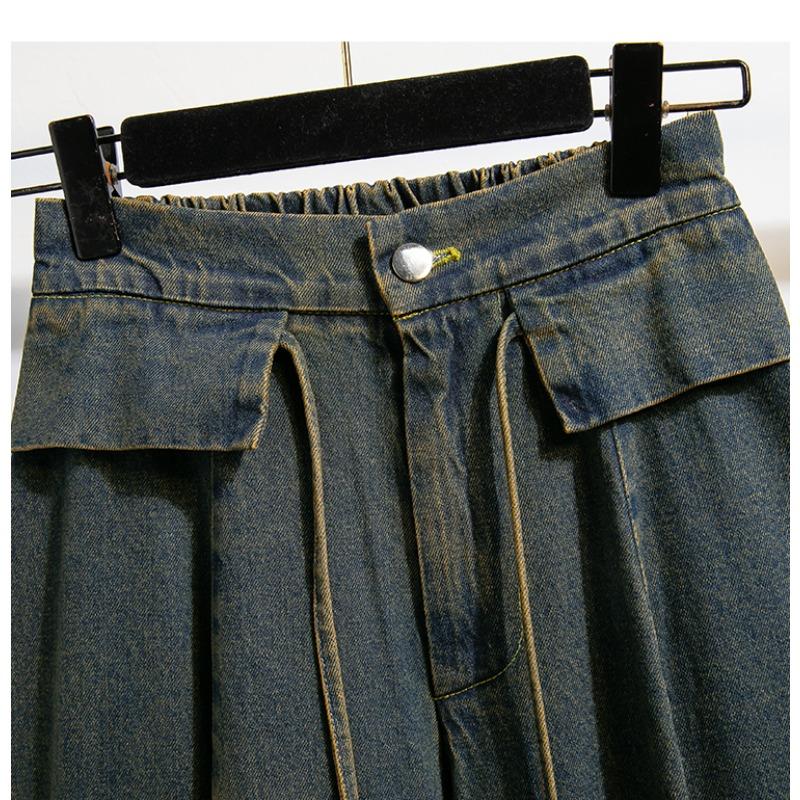 DIMANAF 2026 Summer New Plus Size Women Jeans Fashion Lady Clothing Long Pants Denim Cotton Loose Casual Elastic Waist