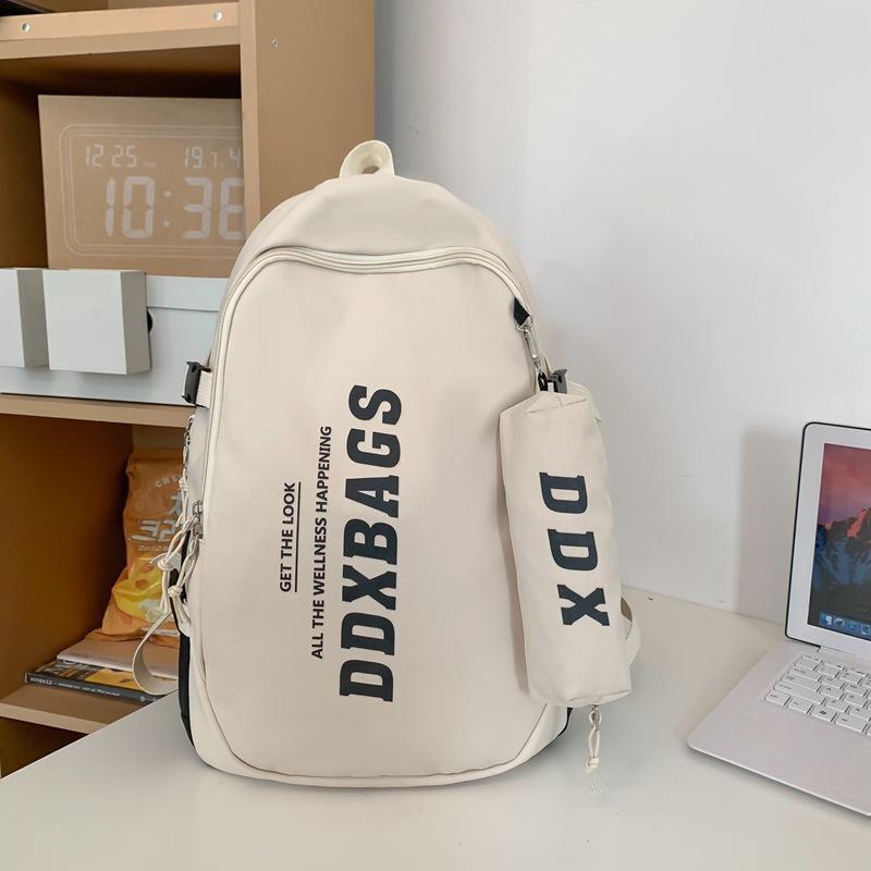 Men Lightweight Backpack Letter Print Student Schoolbag Women Large Capacity Campus Backpack with Pen Bag