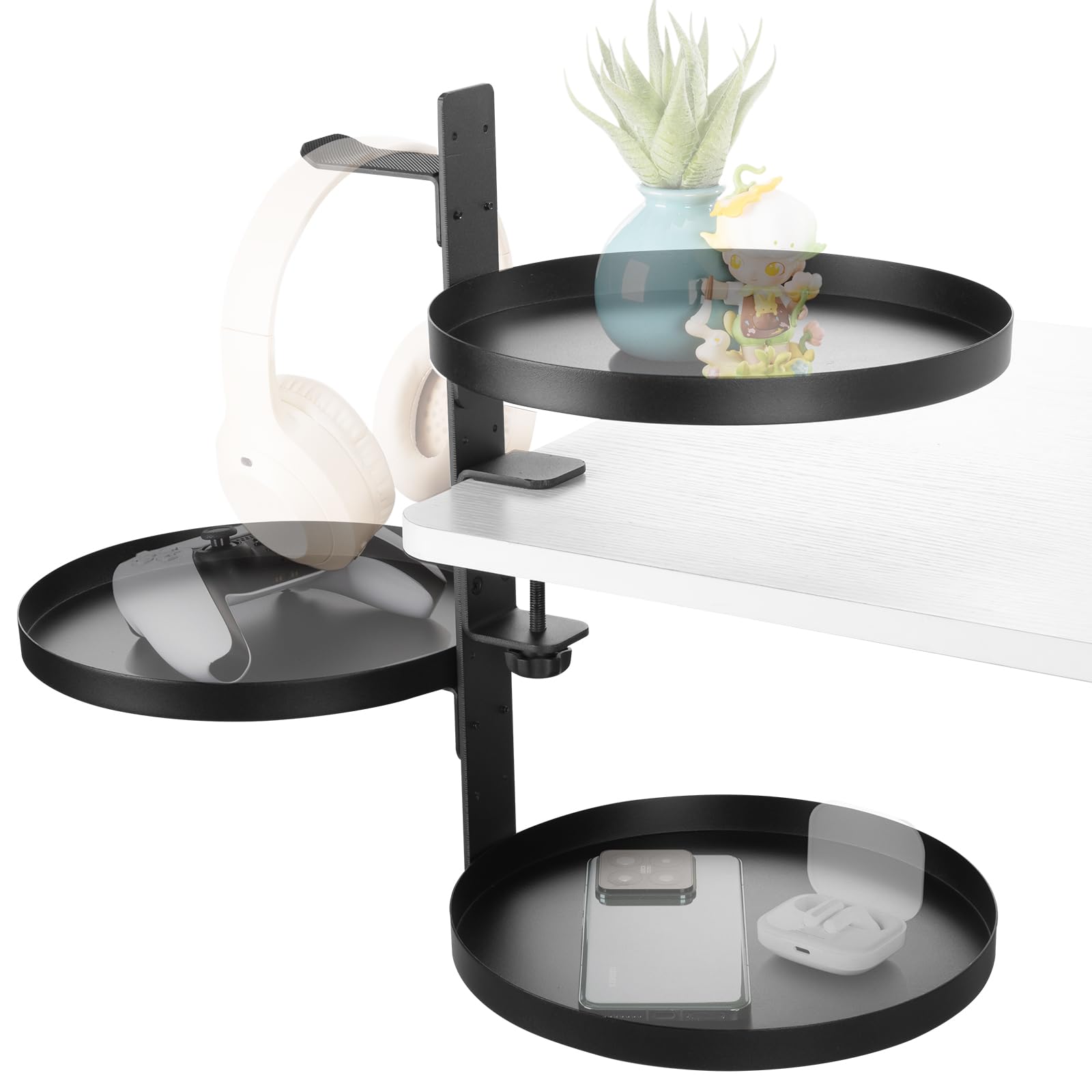 

HAQIUHETO Tableside Storage Stand for Audio Hanging Desk Audio Mini Game and Steel No Drilling Fits Easy Installation Interfaces, Storage,