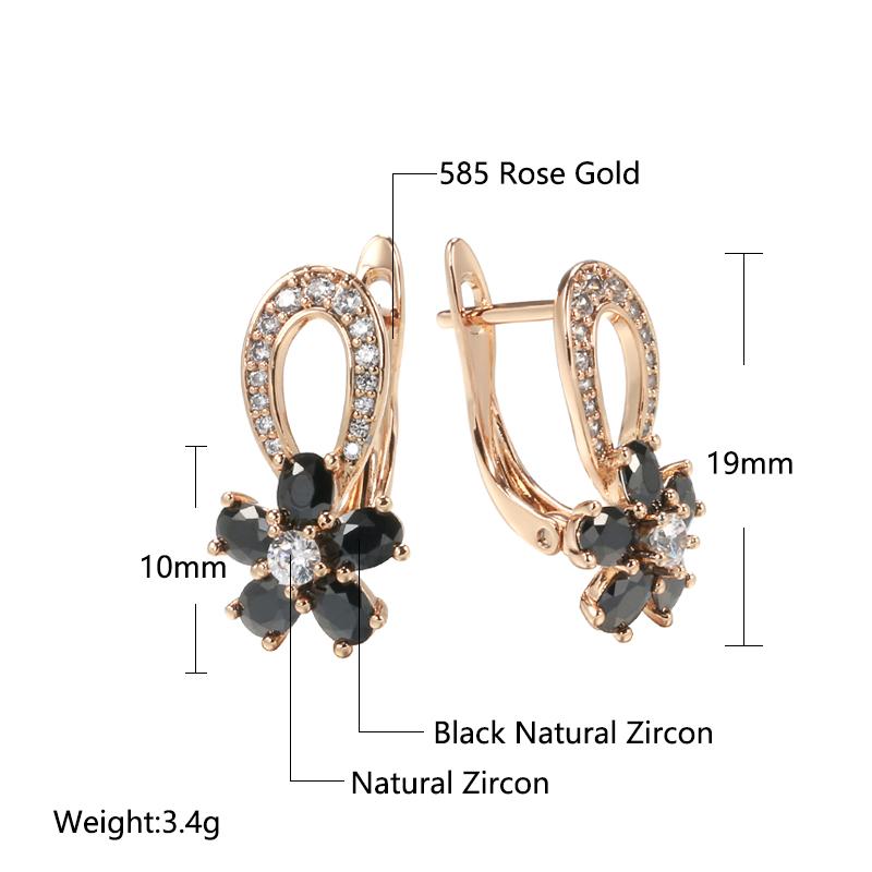 Luxury Hollow Flowers Women Earrings Black White Natural Zircon  Rose Gold Drop Earrings Bridal Wedding Fashion Jewelry