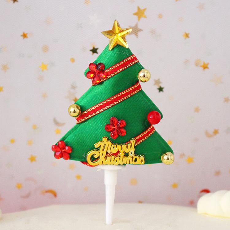 10pcs Christmas Cake Decoration Card Grass Circle Leaves Sika Deer Christmas Tree Gift Package Birthday Baking Dessert Counter Flag