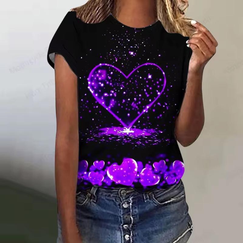 Liebesherz 3D-Druck T-Shirt Damenmode Übergroßes T-Shirt Harajuku Kurzarm Oberteile Tees Valentinstagsgeschenk T-Shirt O-Ausschnitt