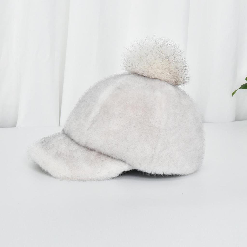 Imitation mink environmentally friendly duck tongue hat with adjustable female winter fur ball hat
