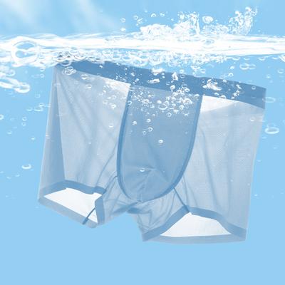 Sous-vêtements Boxer pour Homme Taille Moyenne Ceinture Élastique Shorts en Maille Respirante Slips Couleur Unie Été Culottes Rafraîchissantes en Soie Glacée