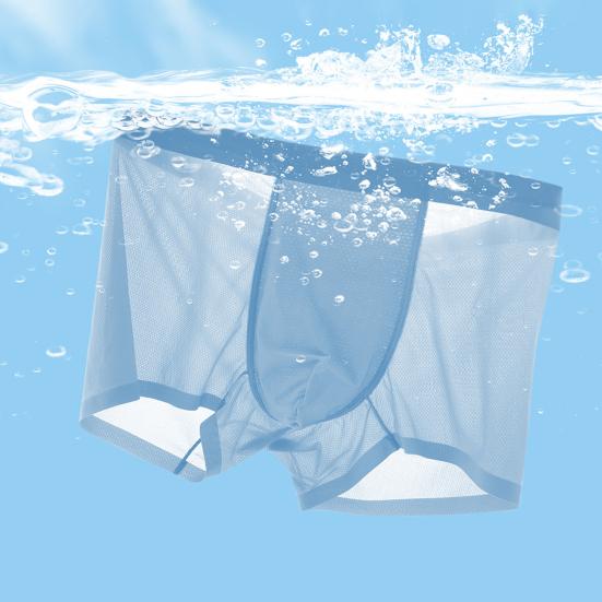 Pánské boxerky, spodní prádlo, střední pas, elastický pas, prodyšné síťované kraťasy, jednobarevné letní ledově hedvábné chladivé kalhotky
