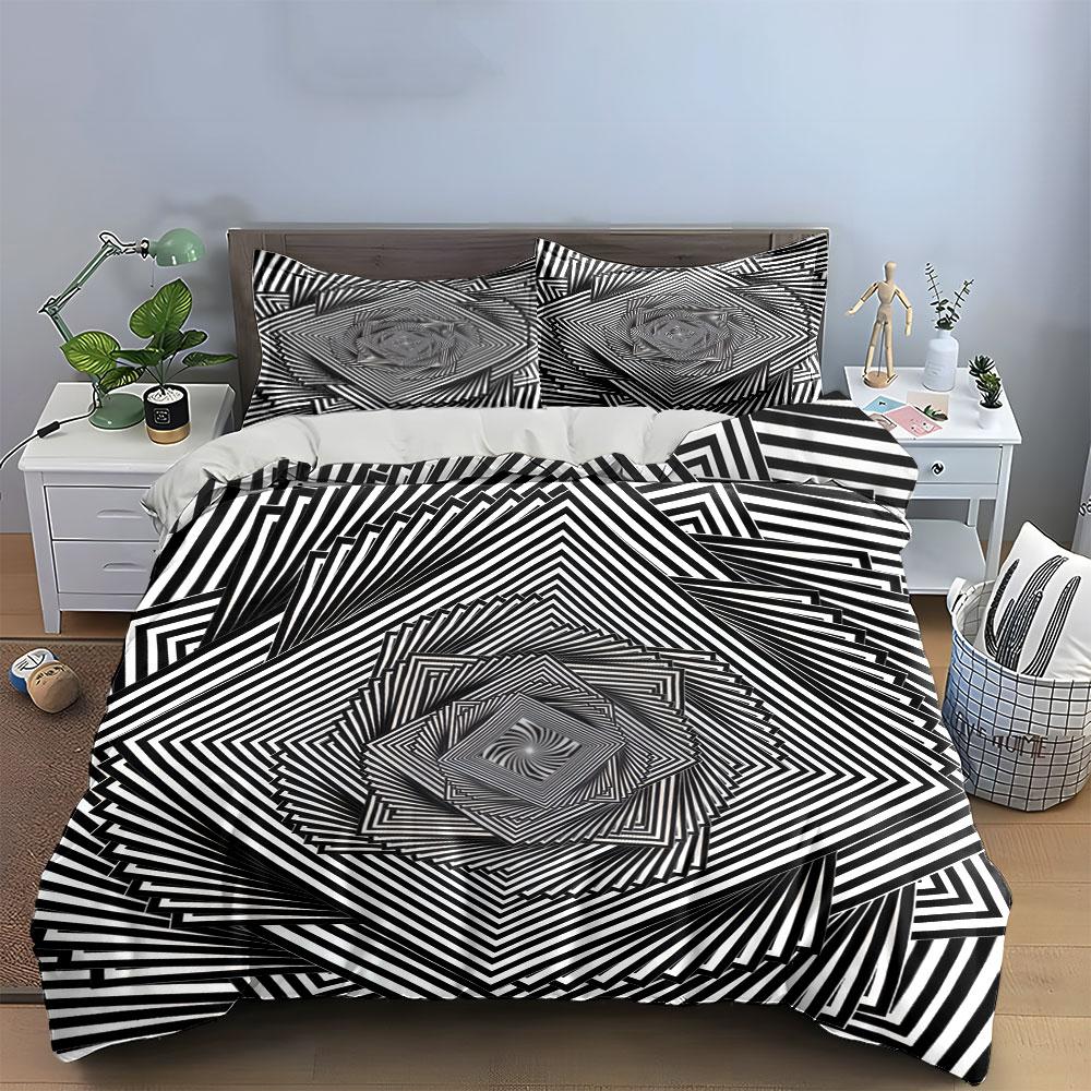 Geometric Optical Patterns Home Decor Kid'S And Adults' Bedroom Decor, Exquisite Three-Piece Bedding Set Gift