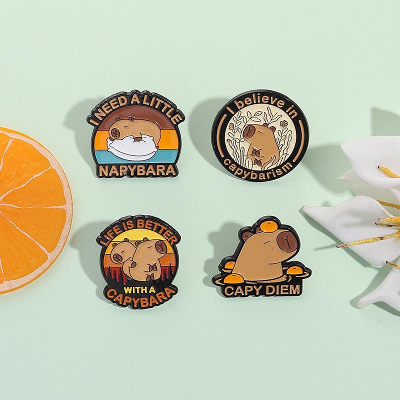 2-9pcs/set Cute Capybara Enamel Pins Creative Cartoon Animal Brooch Lapel Badge Funny Jewelry Accessories Gifts For Kids Friends
