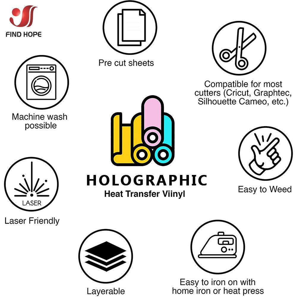 Holographic Heat Transfer Vinyl Iron-on Clothing HTV for T-Shirts Bag Hat Craft DIY Decor Hot Press Cut Film 30*25cm/50cm