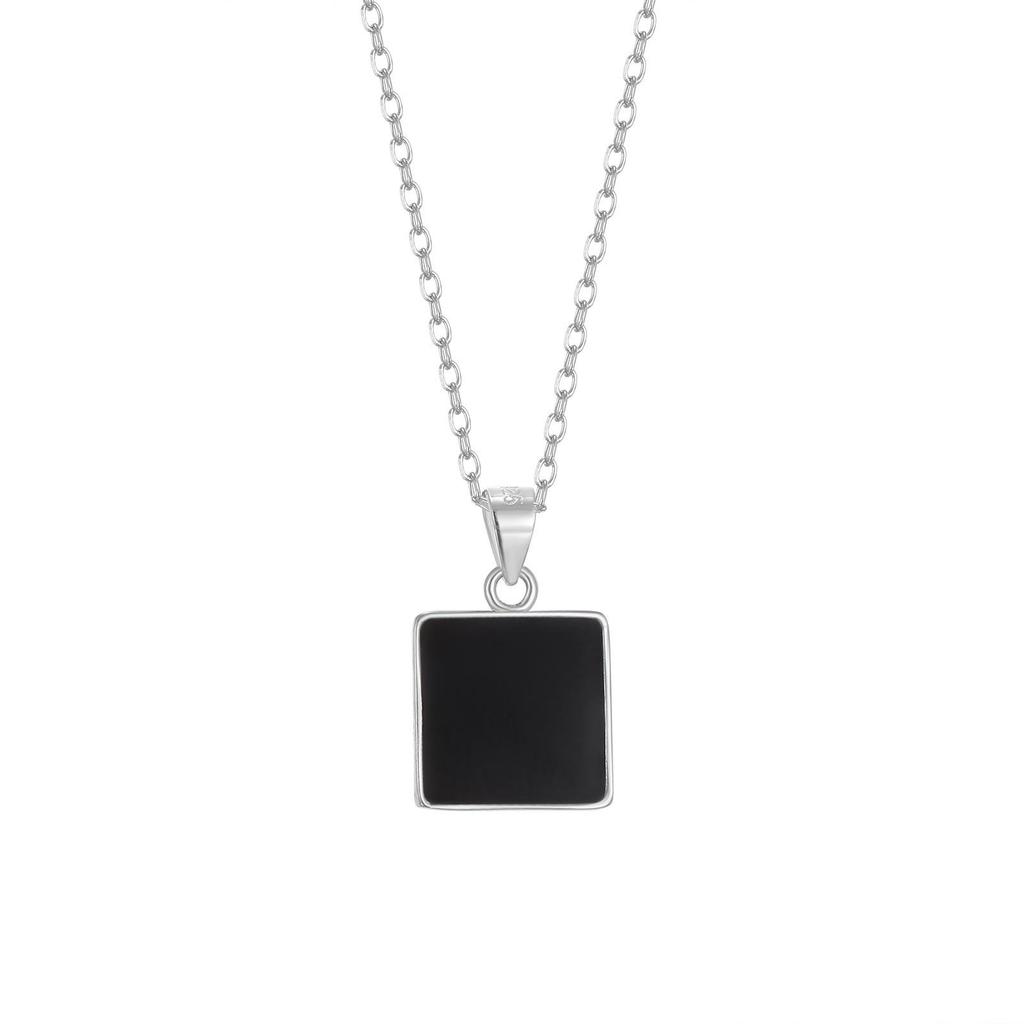 Beixi S925 Sterling Silver Geometric Black & White Epoxy Necklace for Women - Simple Fashionable Design
