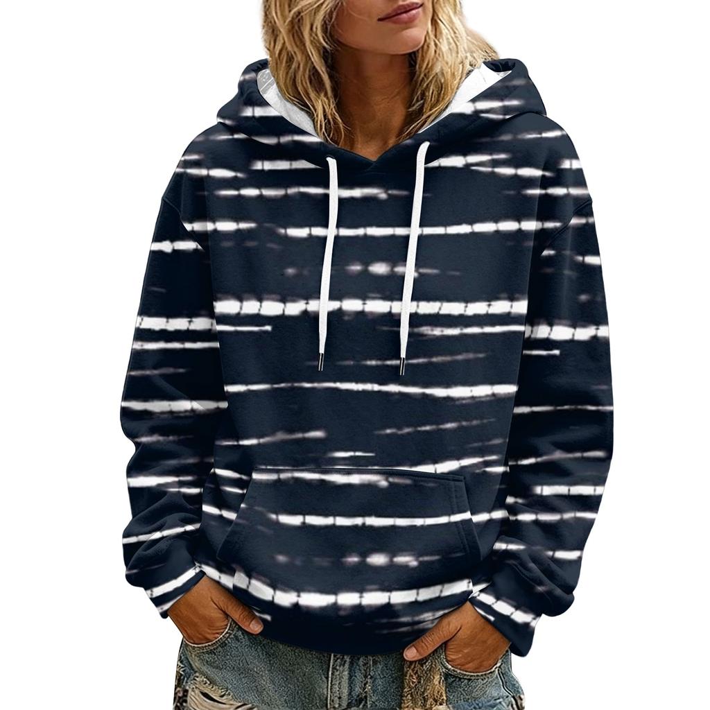 Felpa a righe da donna a maniche lunghe con tasca per abbigliamento casual