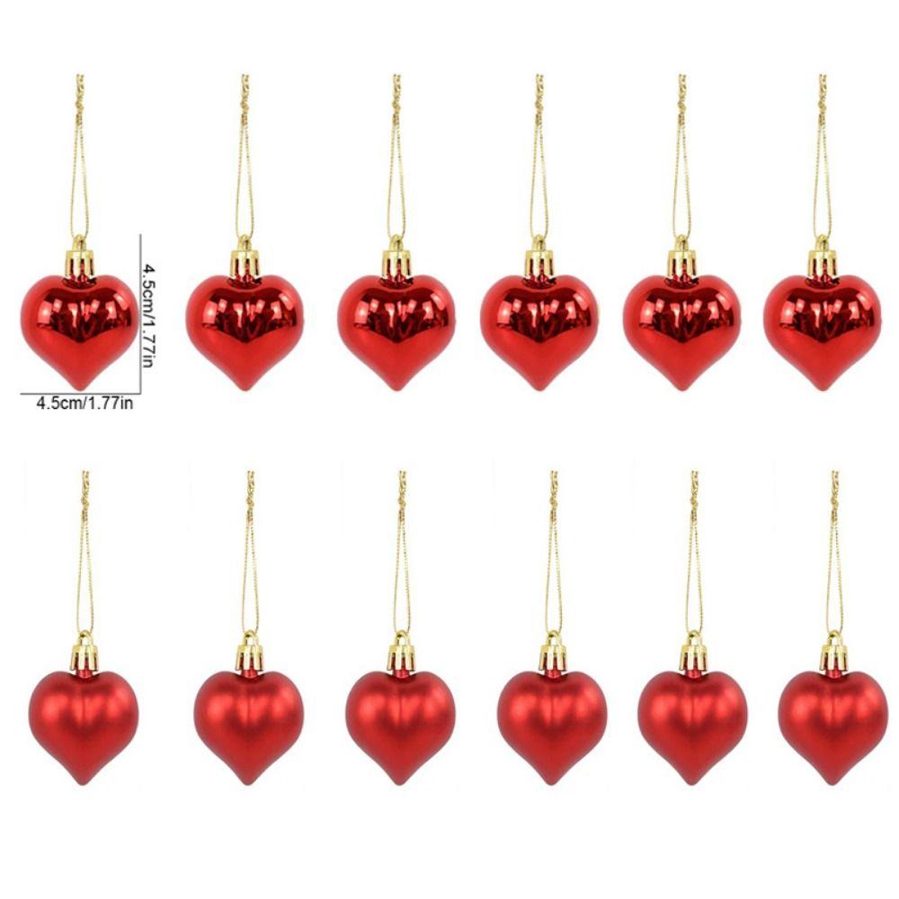 12Pcs Plastic Heart Shape Christmas Ball Bright Christmas Pendants  for Home