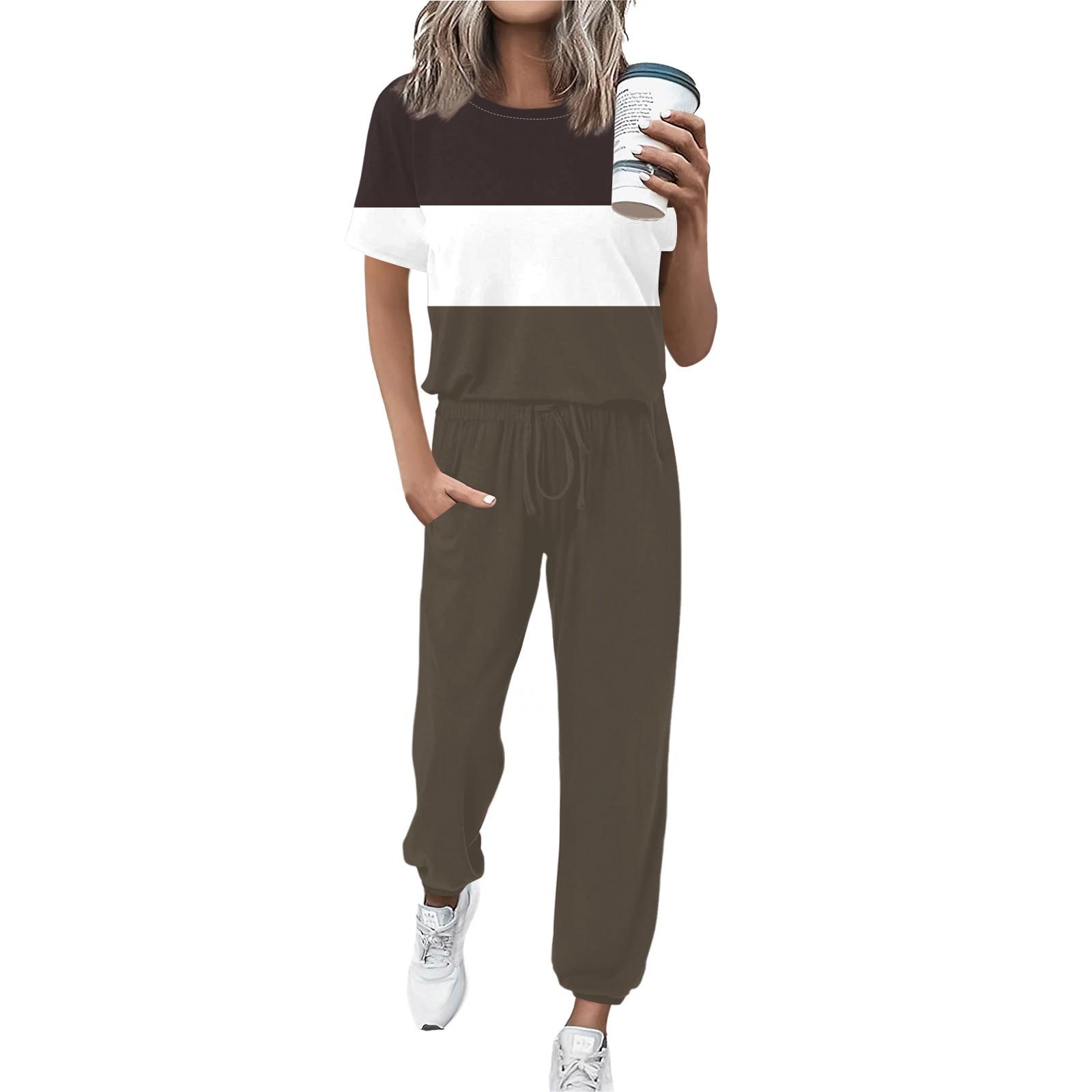 

Женский спортивный костюм с круглым вырезом и коротким рукавом, свободные брюки XXL коричневый