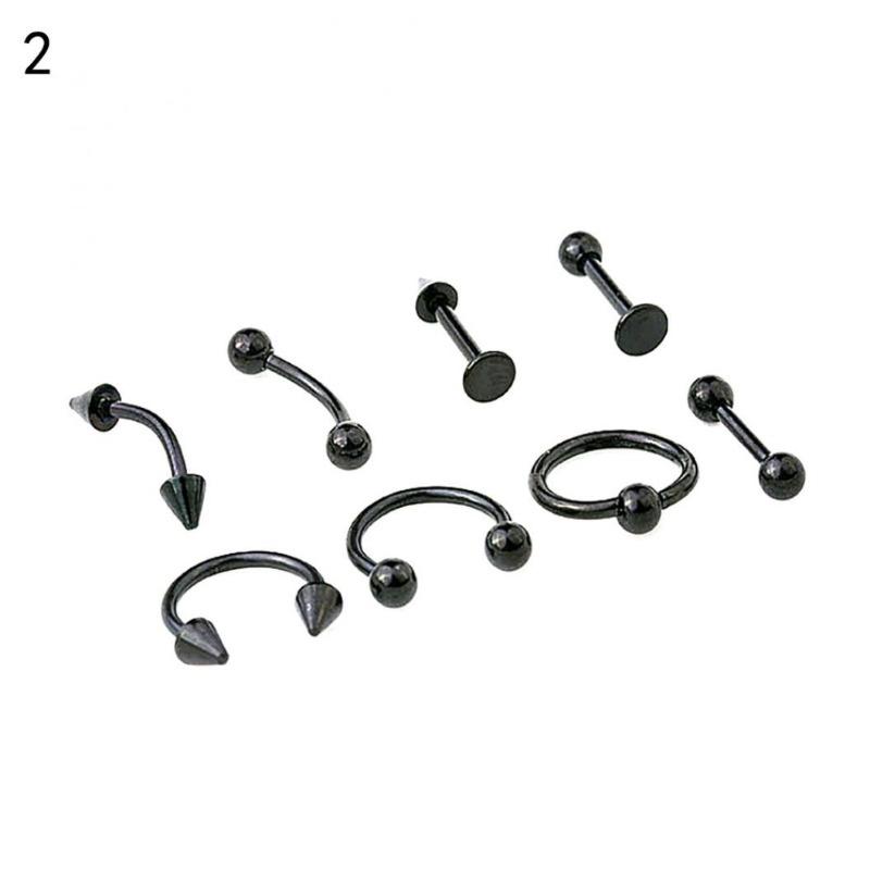 8Pcs Mixed Style Lip Tongue Eyebrow Nose Ring Barbell Body Piercing Jewelry