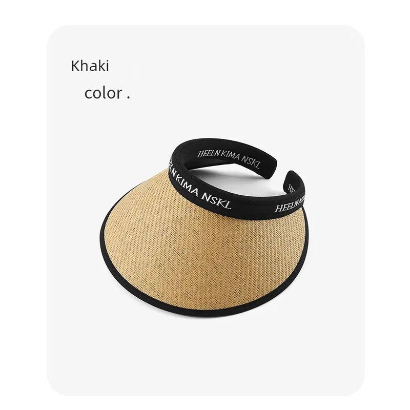 

Sun Protection Hat Women s Summer Big Brim Air Top Sunhat Cover Full Face UV Protection Cycling Sun Hat Wind Resistant Letter hairband [khaki]]