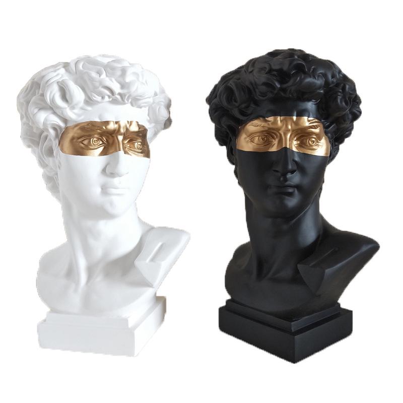 28cm Blindfolded David Resin Art Head, Plaster-Style European Desktop Sculpture Ornament