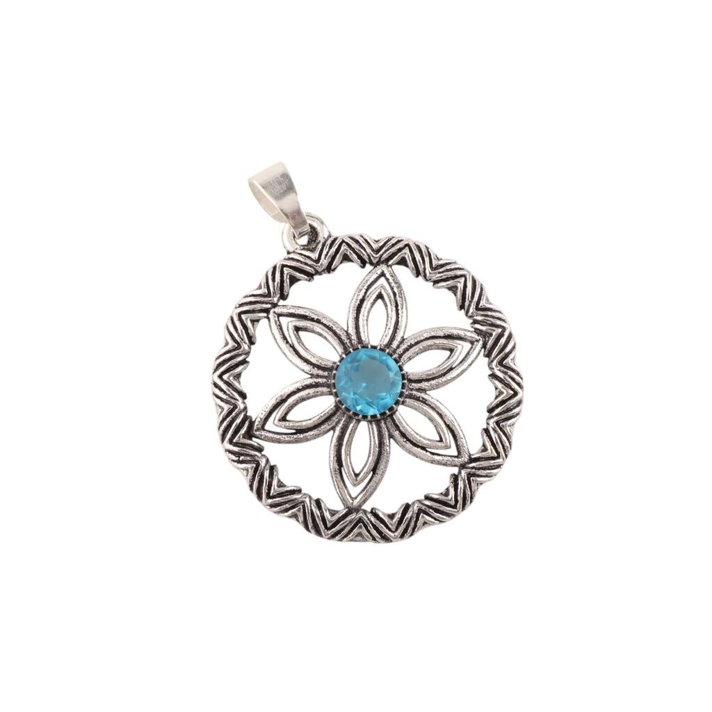 Swiss Blue Topaz Gemstone 925 Sterling Silver Handmade Pendant 1.48" For Gift CP-29-5