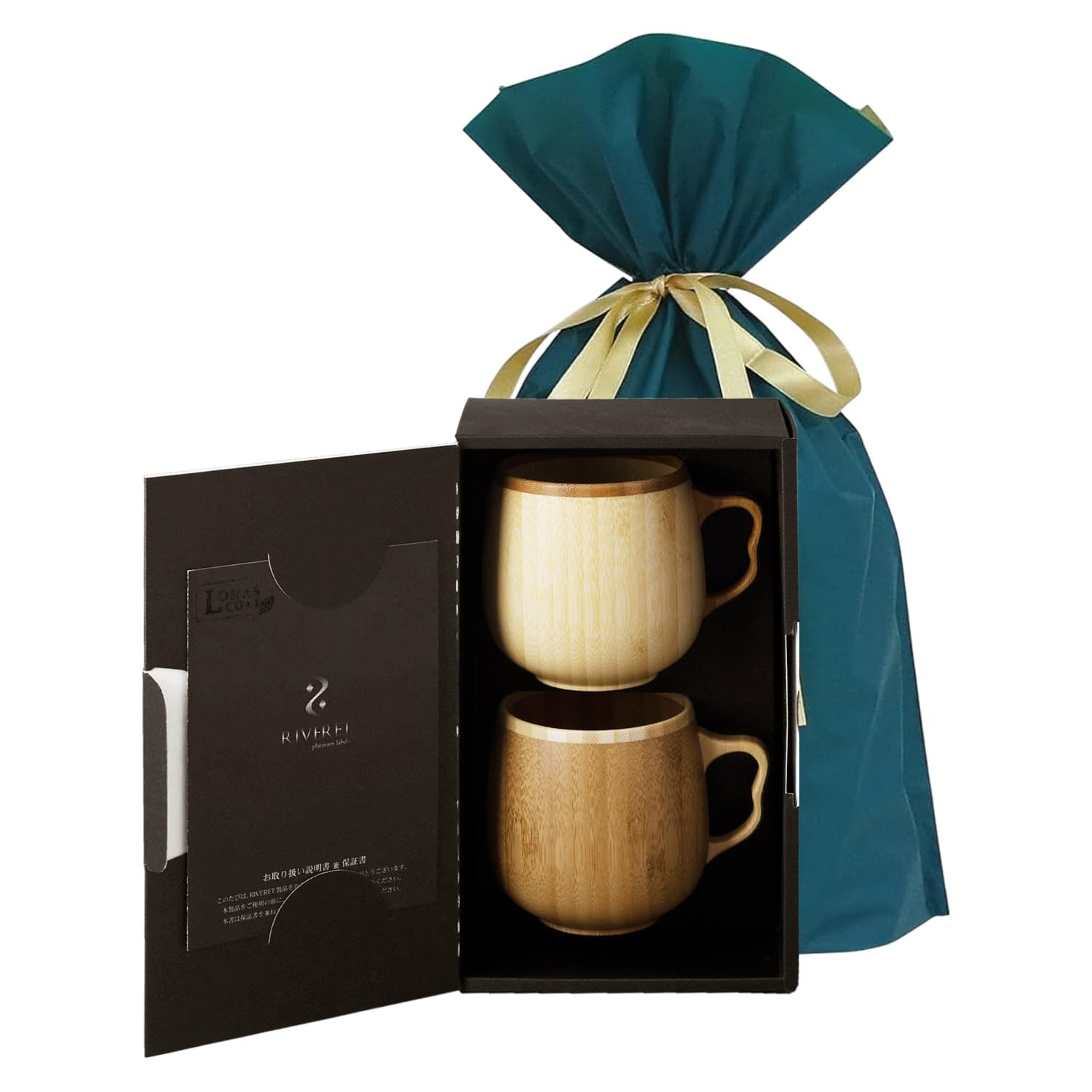 

[Set] 2-Piece Set (RIVERET Cafe au Lait Mugs, 350ml, Bamboo, Dishwasher Safe, White/Brown, RV-205WB, Pair, Includes Gift Bag with Ribbon)