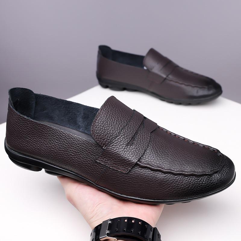 Doudou Shoes Men's Leather Versatile Men's Leather Shoes Breathable One Pedal Casual Lazy Shoes