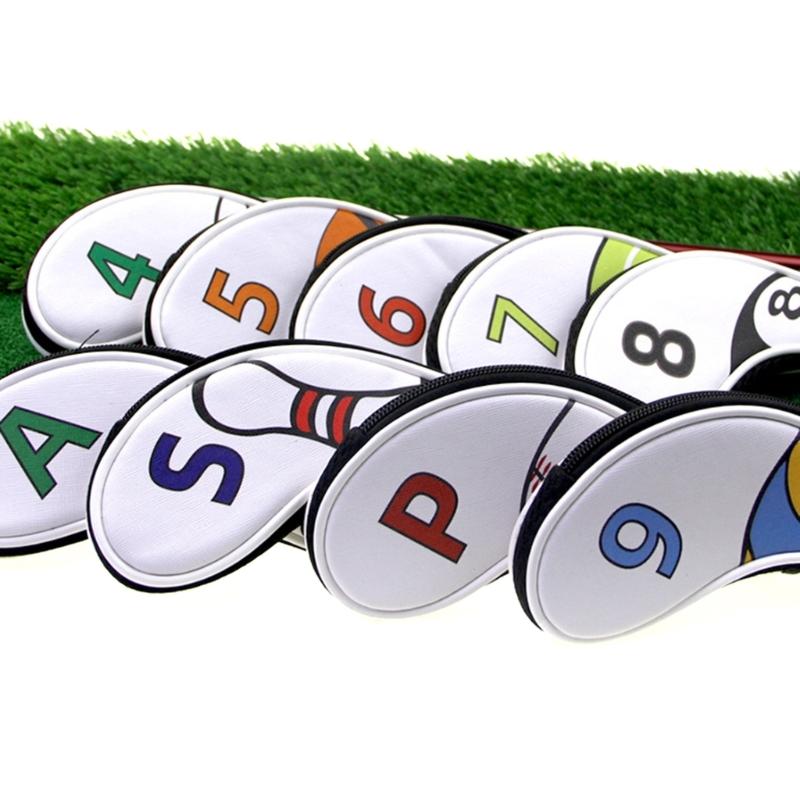 9pcs Golf Iron Club Head Cover Protection Sleeve with Zipper Golf Rod Head Cases Waterproof PU Golf Club Head Cover