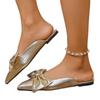 Fashion Summer New Women's Bow Pointed Toe Flat Half Slippers Plus Size Fashion Slip-on Wrap Toe Sandals Outside Wear Soft-soled Mules